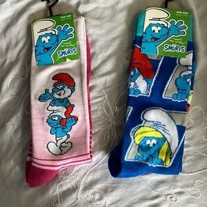 Smurfs Character Socks with Pink and Blue Design - Set Of Two 7-12